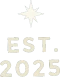 It shows a stylized logo with a white starburst on a dark background and the text “EST. 2025” in bold, block letters, ending with a period.